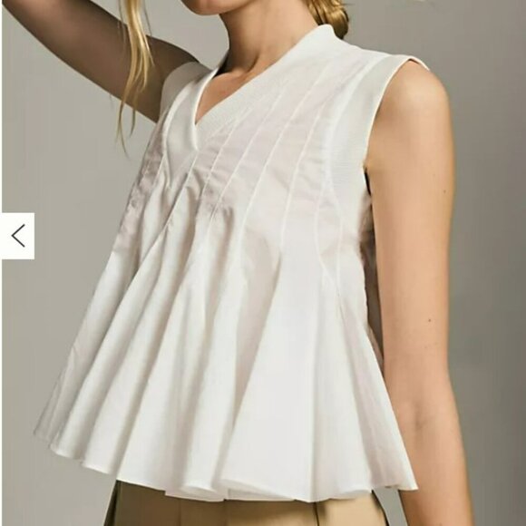 Anthropologie Tops - Anthropologie Ashish N Soni Poplin Babydoll Swing White Sleeveless Top Size S